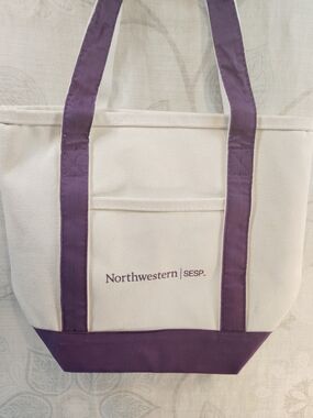 Northwestern Cream Canvas Shoulder Tote with Purple Trim